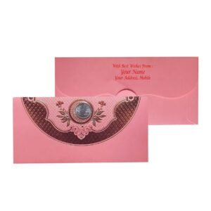 Pink Colour Fancy Wedding Shagun Gift Money Envelopes/ Lifafa with coin | Online Customized with Name printed
