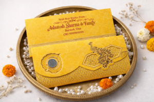 Yellow Colour Fancy Wedding Shagun Gift Money Envelopes/ Lifafa with coin | Online Customized with Name printed