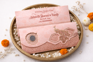 Pink Colour Fancy Wedding Shagun Gift Money Envelopes/ Lifafa with coin | Online Customized with Name printed