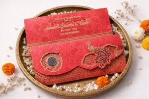 Red Colour Fancy Wedding Shagun Gift Money Envelopes/ Lifafa with coin | Online Customized with Name printed