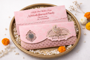 Pink Colour Fancy Wedding Shagun Gift Money Envelopes/ Lifafa with coin | Online Customized with Name printed
