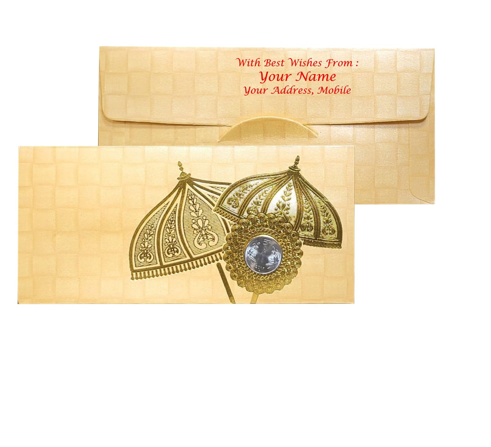 Golden Umbrella Theme Shagun Envelope  colour cream