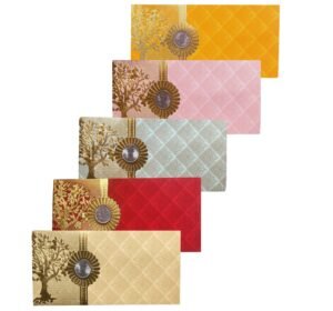 Multicolor Premium Shagun Envelopes with Coin & Golden Tree Design .