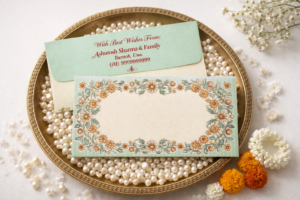Beautiful pastel mint envelope with intricate floral artwork.