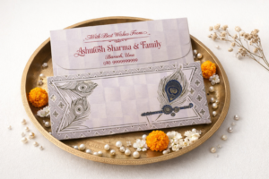 Divine Peacock Feather & Flute Shagun Envelope..