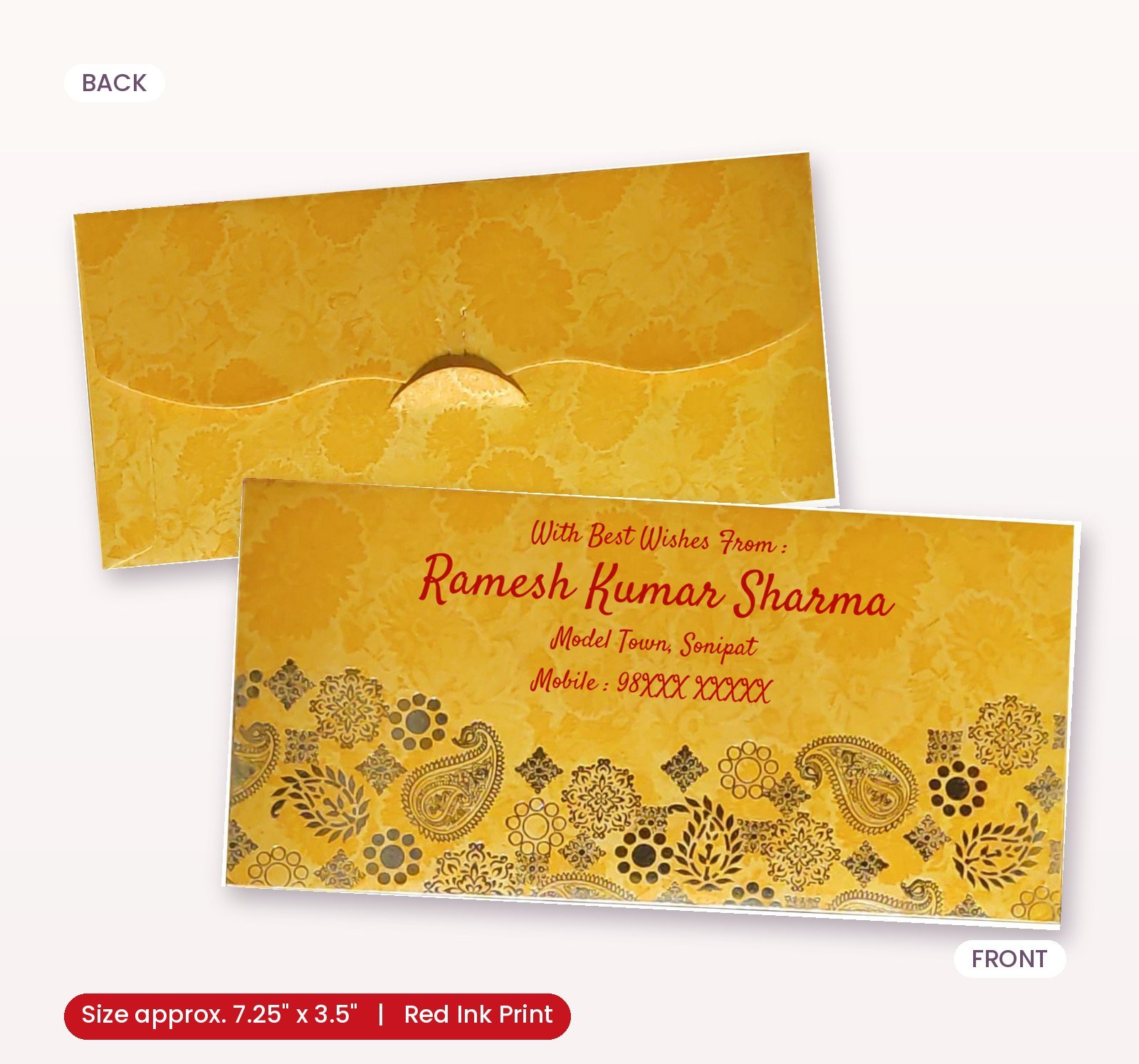 Yellow Colour Designer Shagun Wedding Envelope