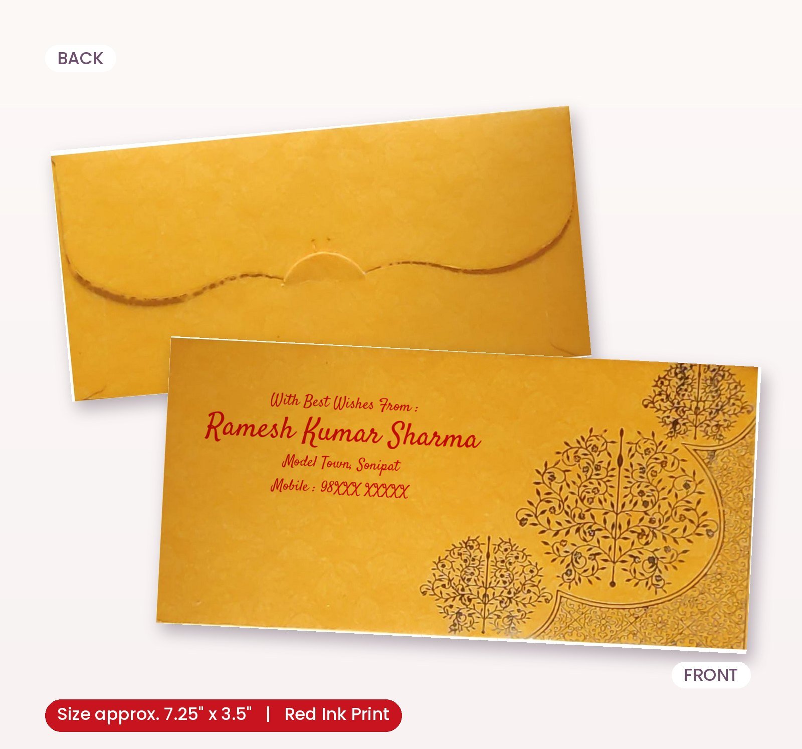 Yellow Colour Designer Shagun Wedding Envelope