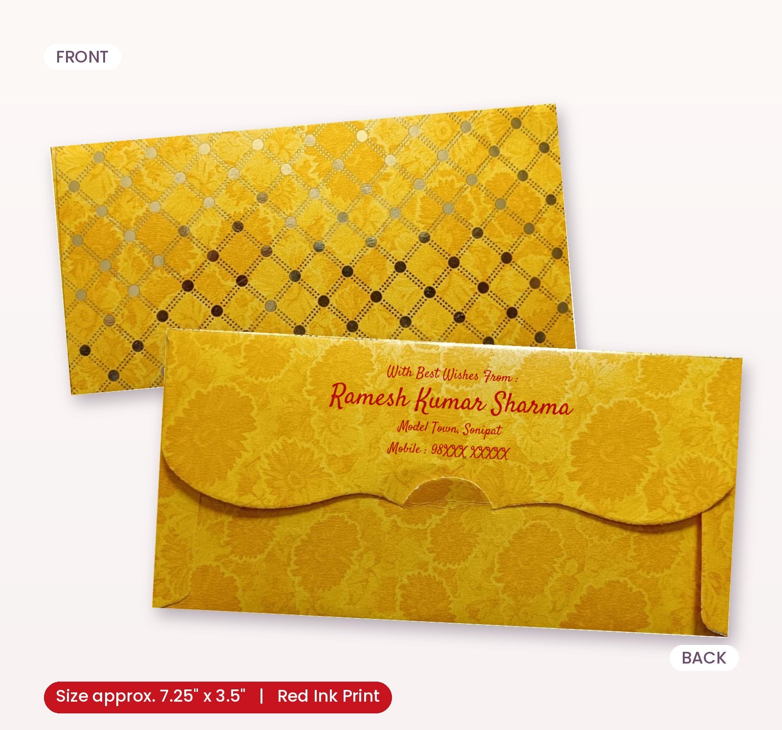 Yellow Colour Designer Shagun Wedding Envelope