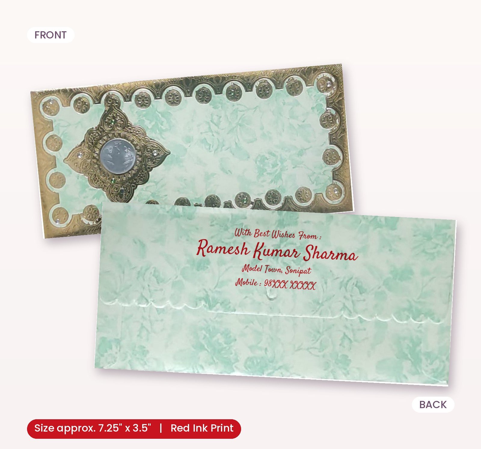 Green Colour Fancy Wedding Shagun Gift Money Envelopes/ Lifafa with coin | Online Customized with Name printed