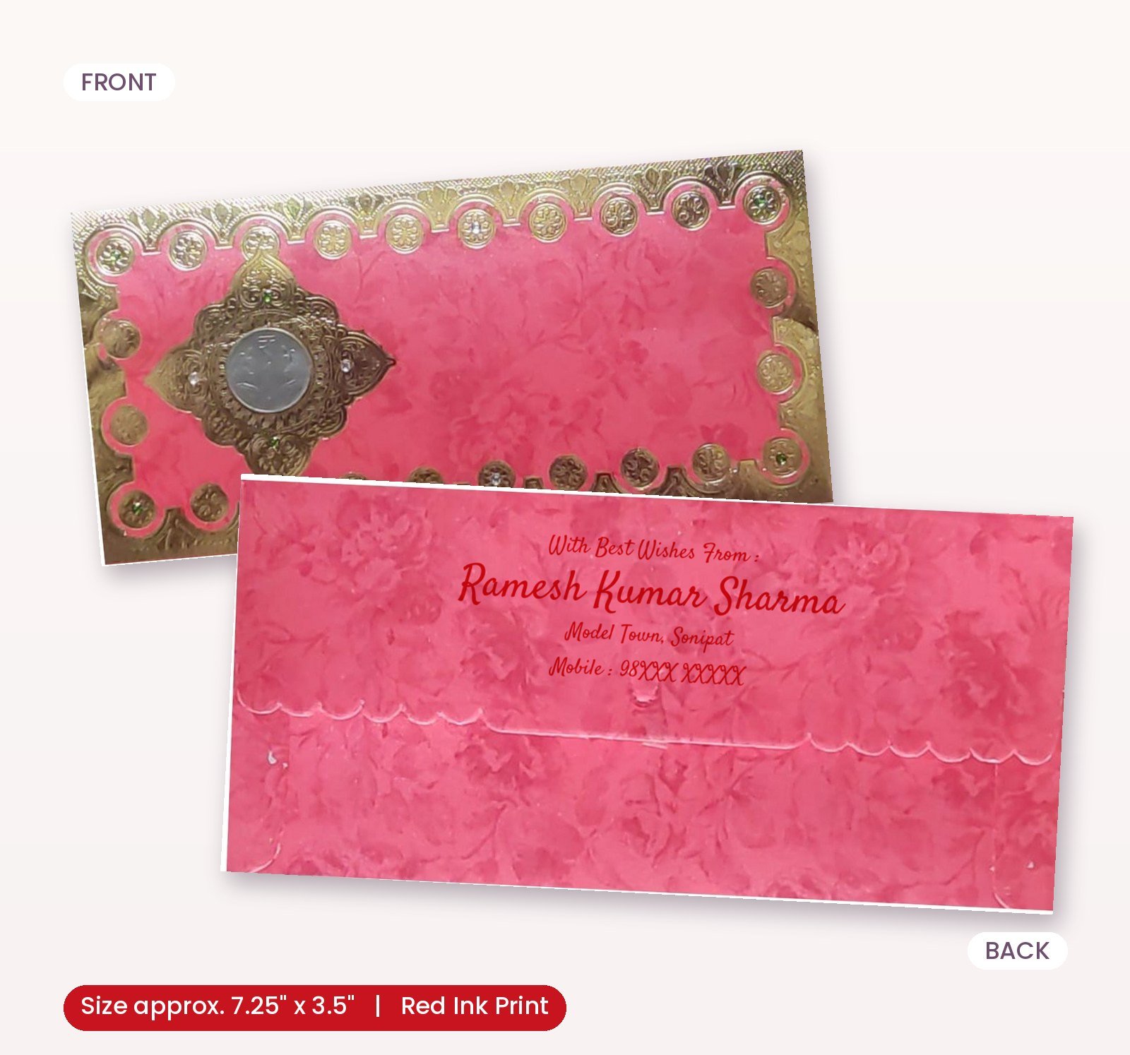 Red Colour Fancy Wedding Shagun Gift Money Envelopes/ Lifafa with coin | Online Customized with Name printed