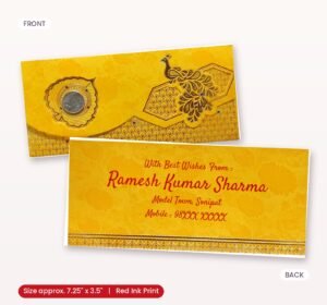 Yellow Colour Fancy Wedding Shagun Gift Money Envelopes/ Lifafa with coin | Online Customized with Name printed