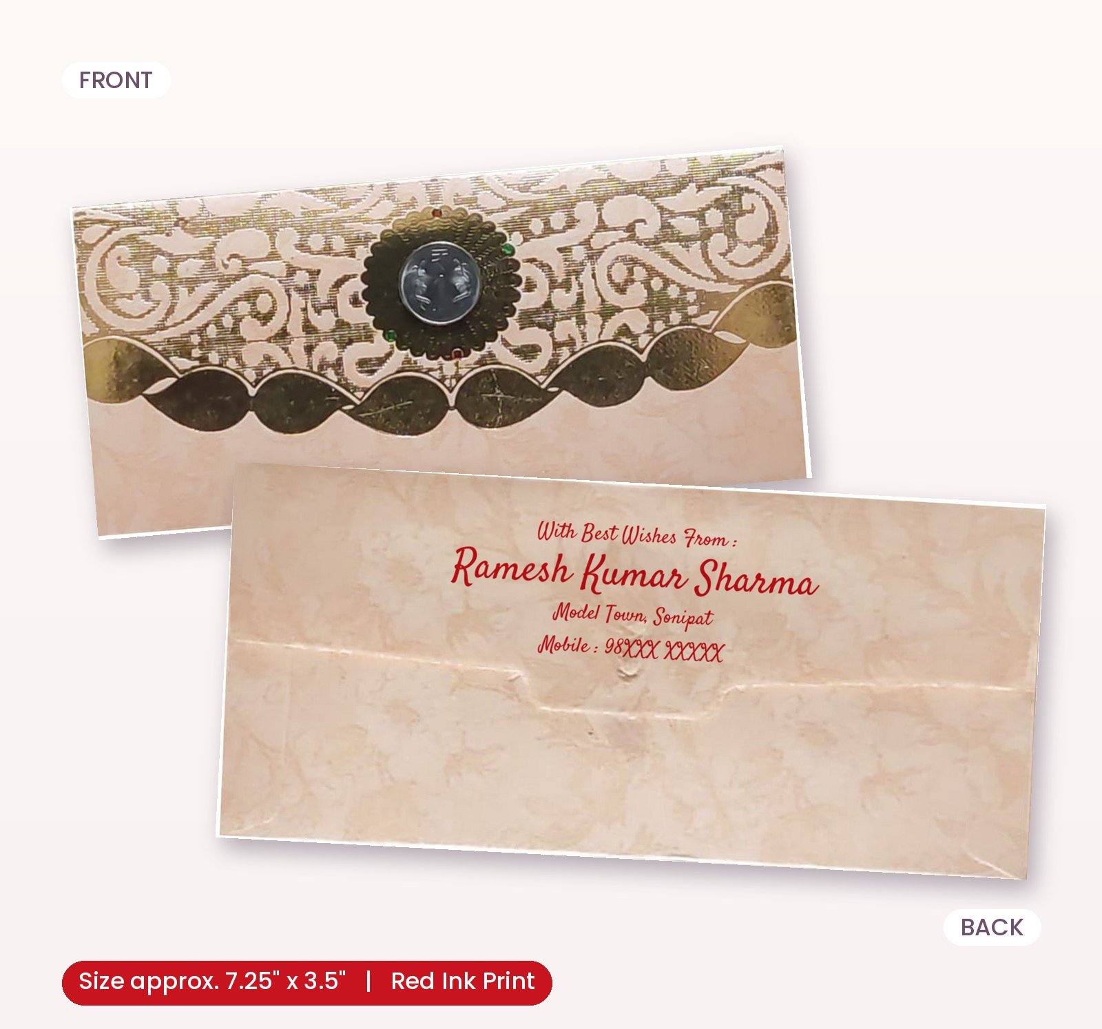 Cream Colour Fancy Wedding Shagun Gift Money Envelopes/ Lifafa with coin | Online Customized with Name printed
