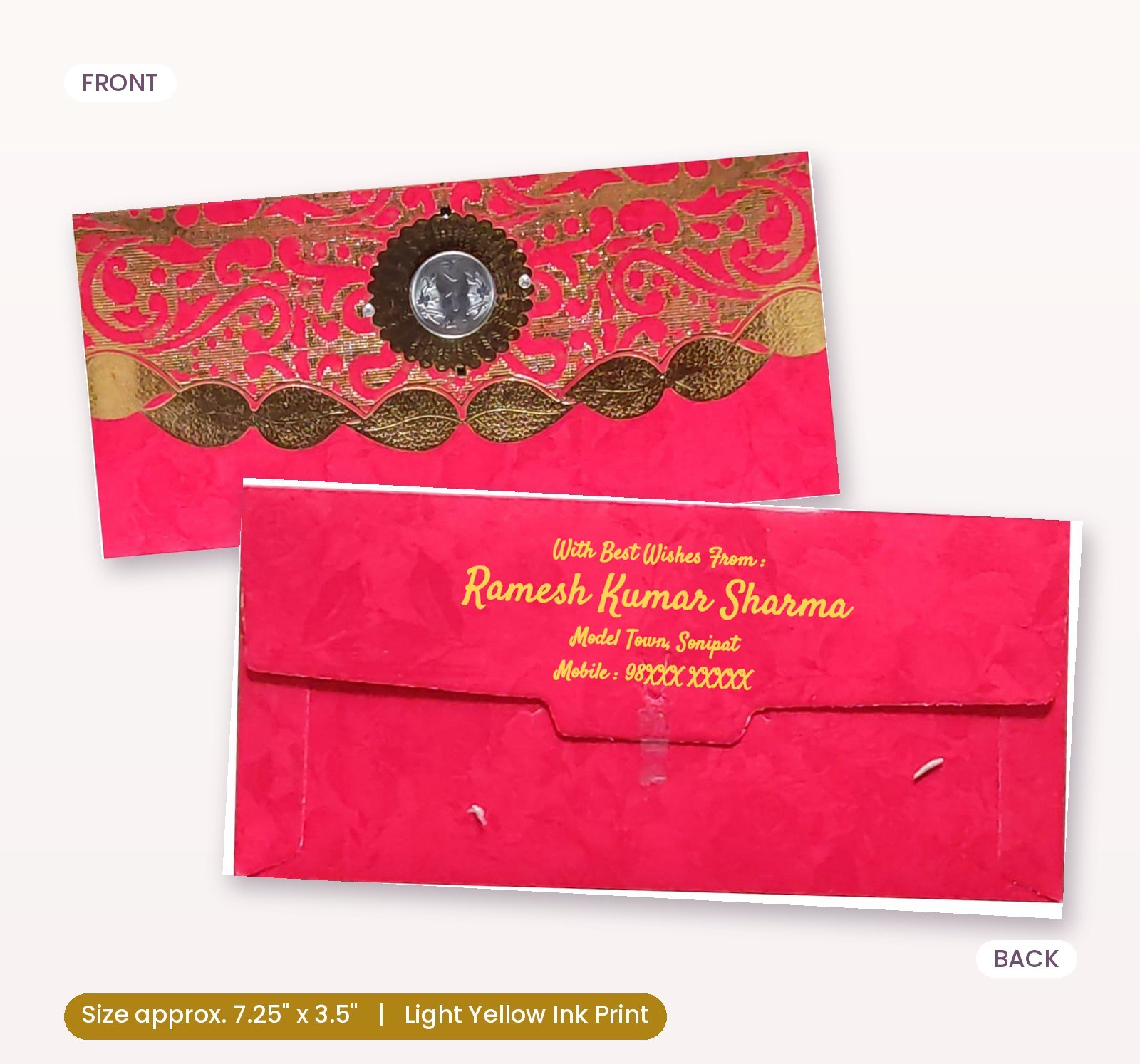 Red Colour Fancy Wedding Shagun Gift Money Envelopes/ Lifafa with coin | Online Customized with Name printed