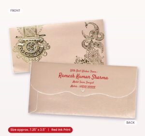 Elegant Gold-Embossed Wedding Invitation with Peacock Design shagun envelope
