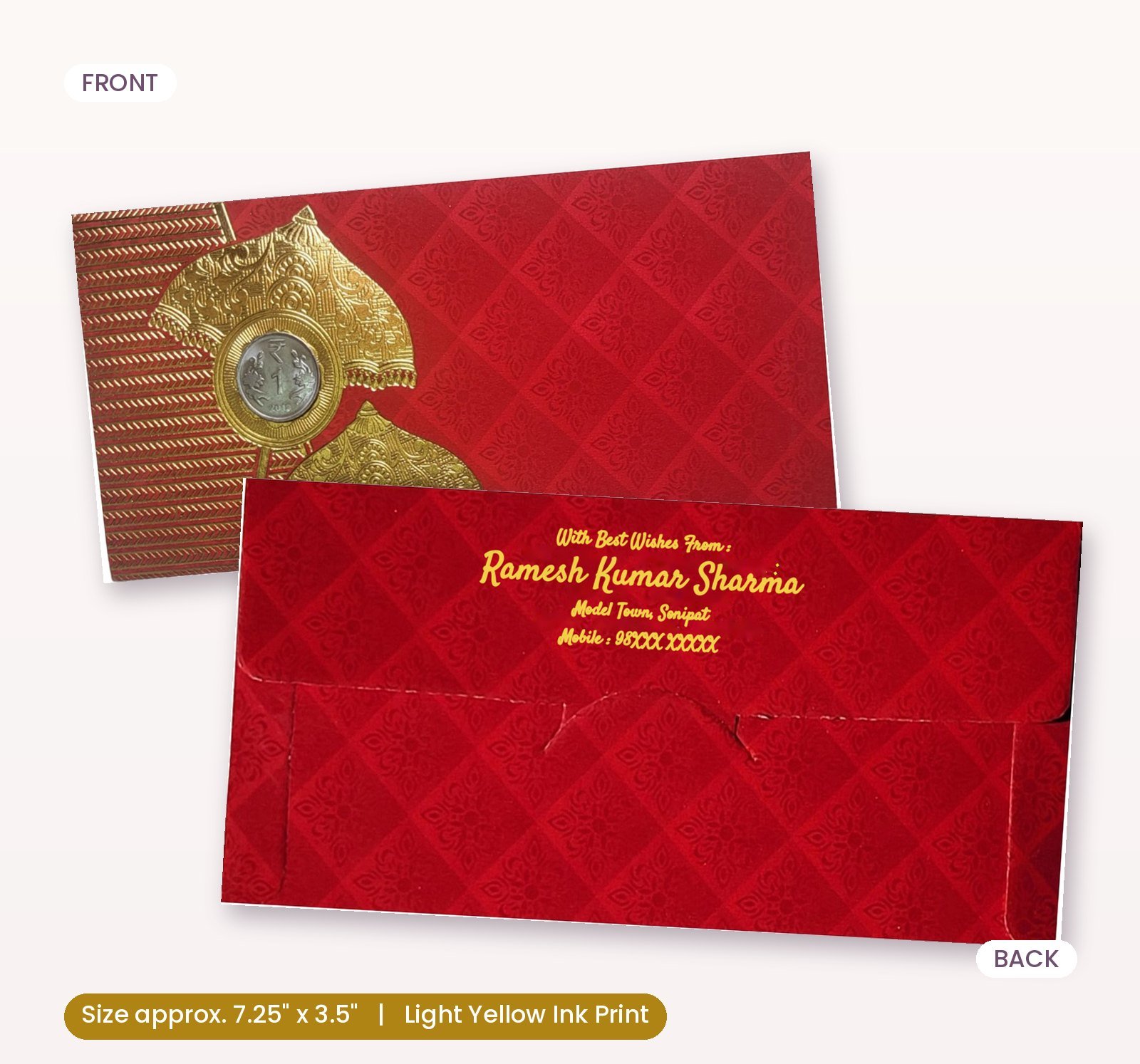 Elegant Red Wedding Shagun Envelope with Golden Design
