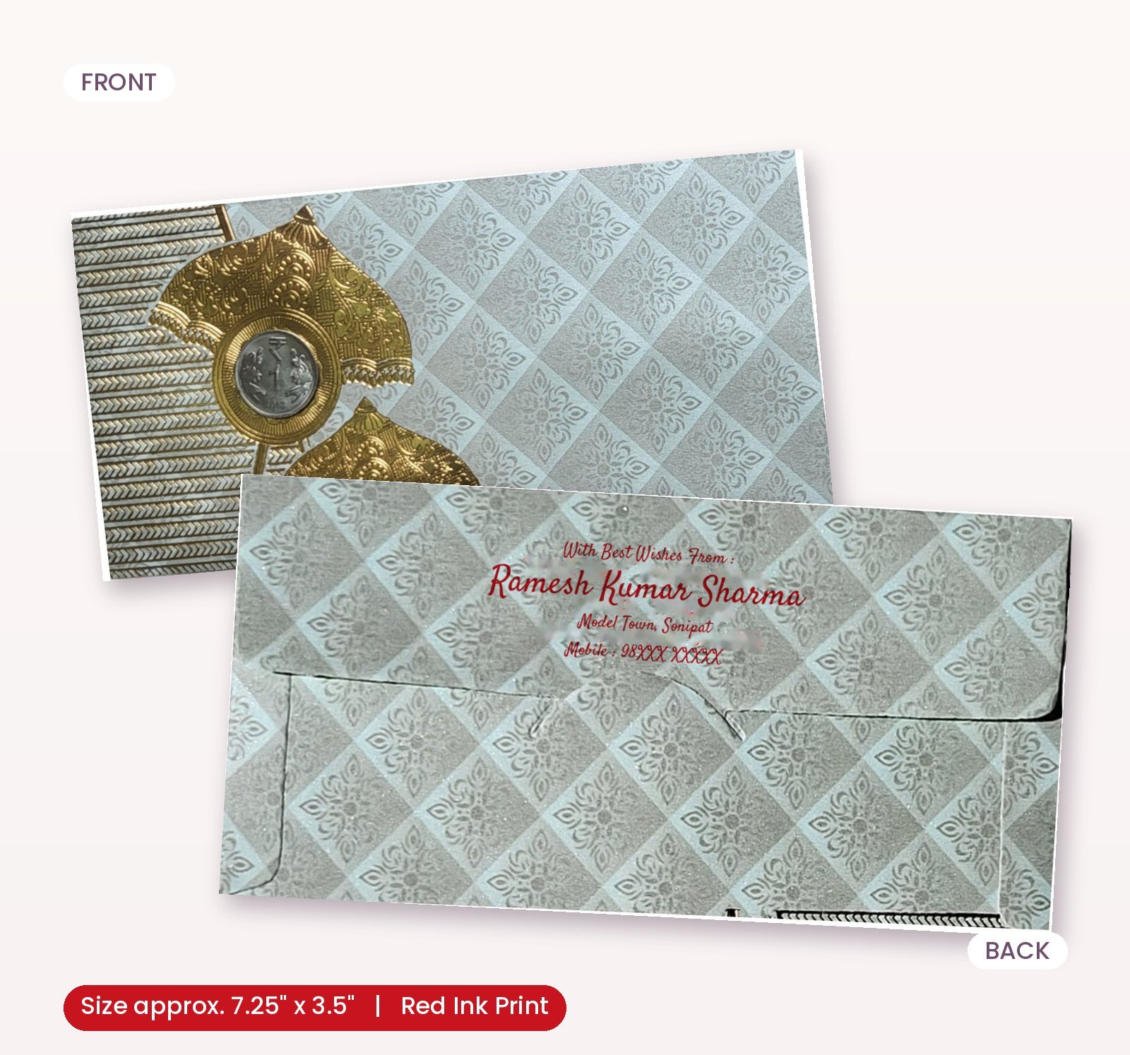 Traditional Indian Blessing Shagun Envelope with Intricate Gold Detailing