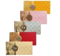 Multicolor Premium Shagun Envelopes with Coin & Golden Tree Design .