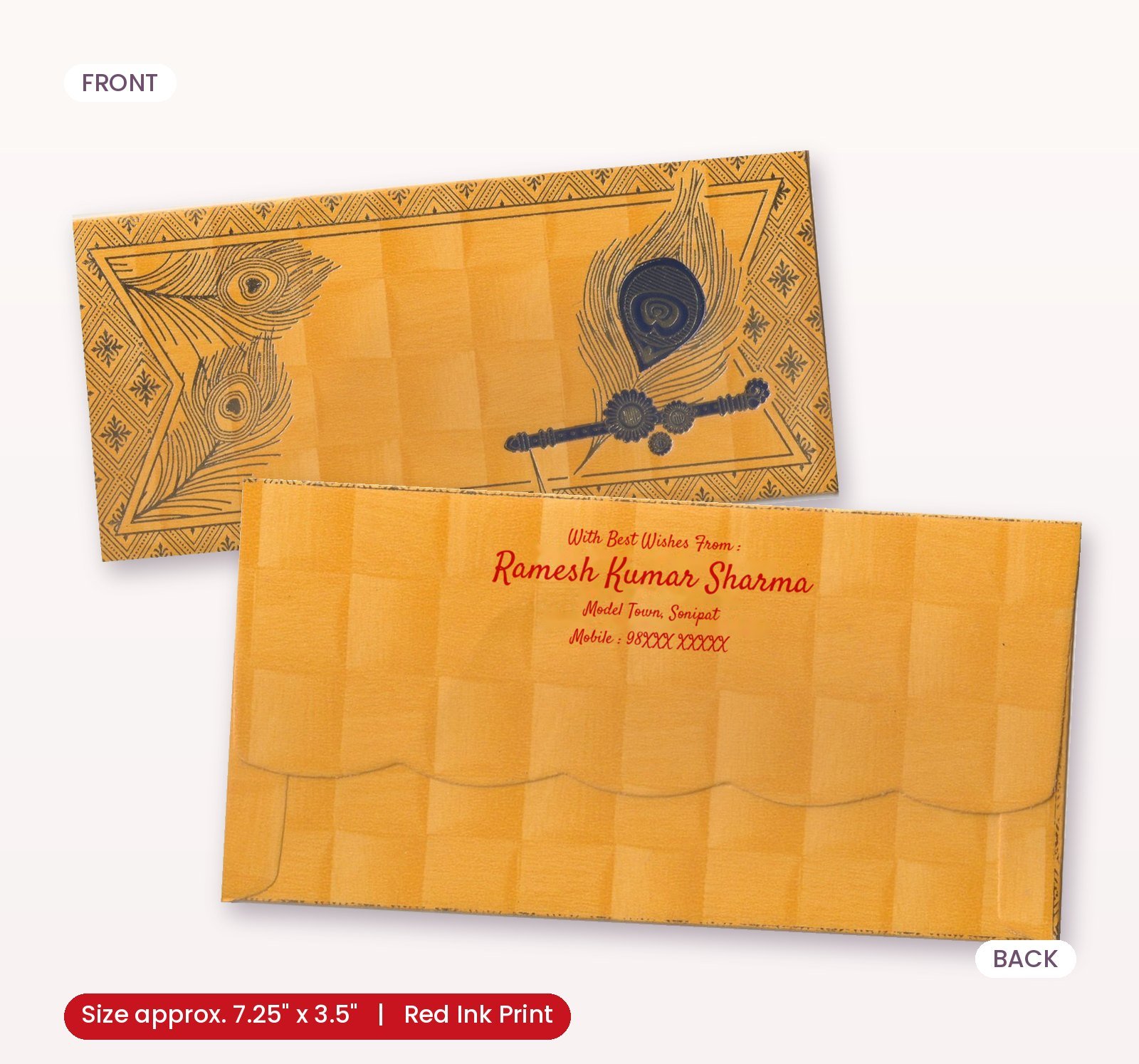 Elegant Mor Pankh & Bansuri Shagun Envelopes – Perfect for All Auspicious Occasions..