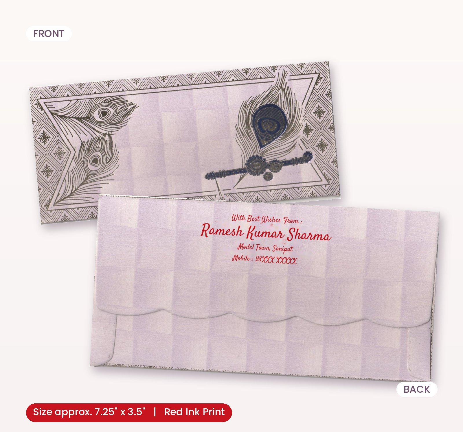 Divine Peacock Feather & Flute Shagun Envelope..