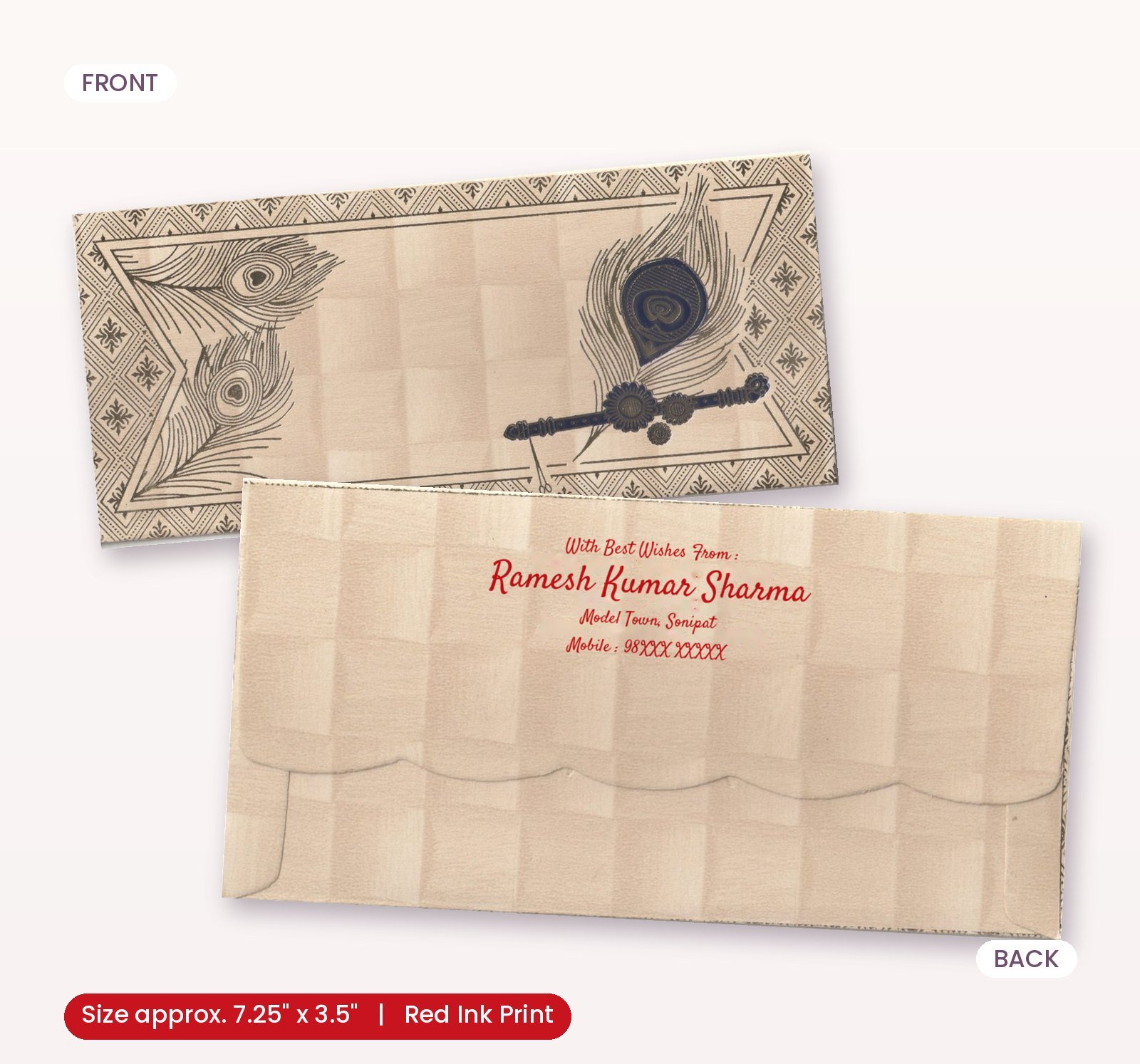 Beige Krishna Shagun Envelope (Mor Pankh)...