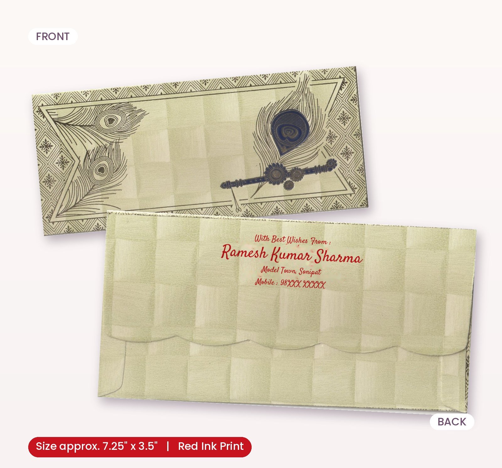 Elegant Sage Green Bansuri & Feather Shagun Cover..