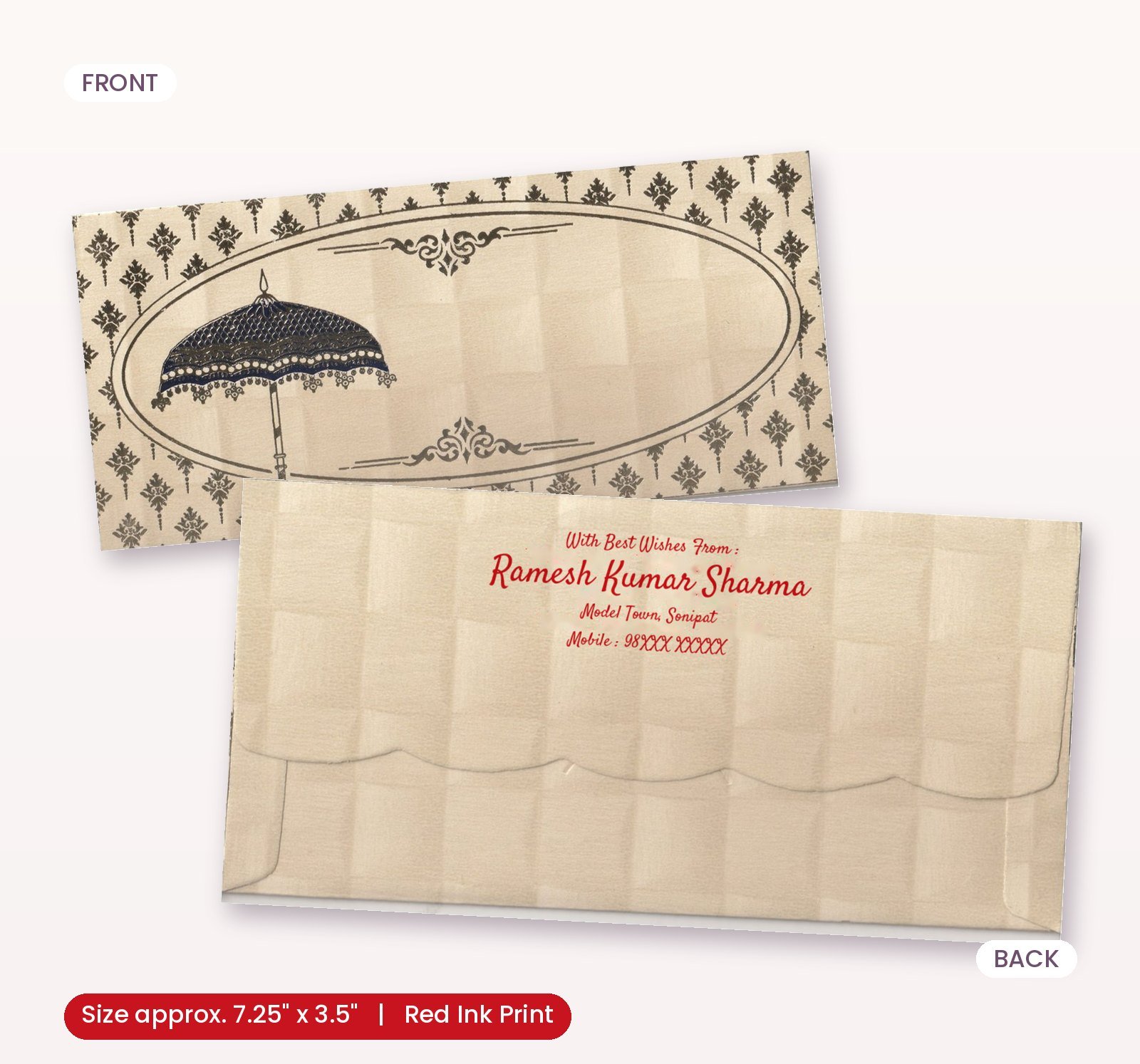 Traditional Chattri Shagun Envelope (Beige)..